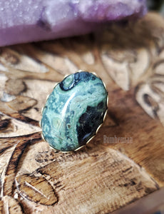 Green Ocean Jasper Oval Ring