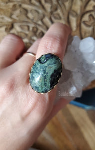 Green Ocean Jasper Oval Ring