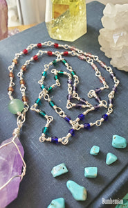 Amethyst Beaded Necklace - Silver plated wire wrapped rainbow beads - Jade Amethyst Crystals Necklace