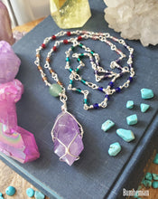 Load image into Gallery viewer, Amethyst Beaded Necklace - Silver plated wire wrapped rainbow beads - Jade Amethyst Crystals Necklace