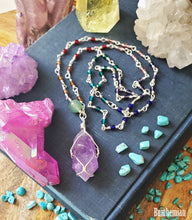 Load image into Gallery viewer, Amethyst Beaded Necklace - Silver plated wire wrapped rainbow beads - Jade Amethyst Crystals Necklace