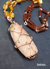 Load image into Gallery viewer, Pink Thulite Necklace - Rose gold plated wire wrapped Seashell &amp; Mahogany Obsidian beads - Fully Beaded Necklace