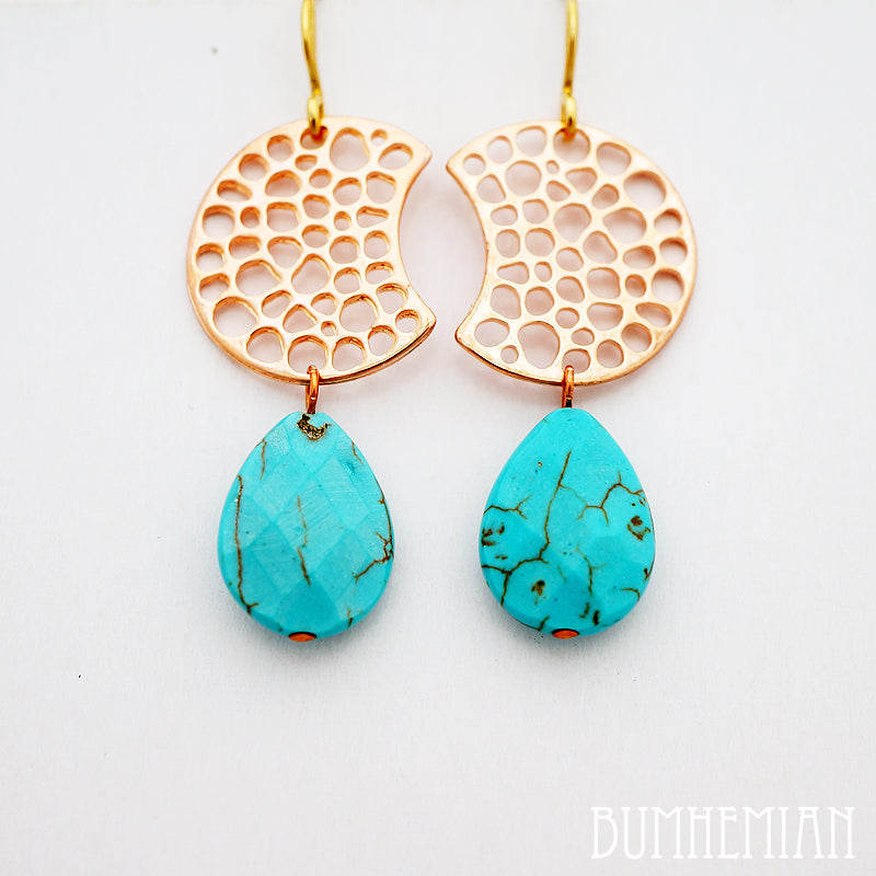 Rose gold Crescent + Turquoise Howlite