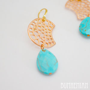 Rose gold Crescent + Turquoise Howlite