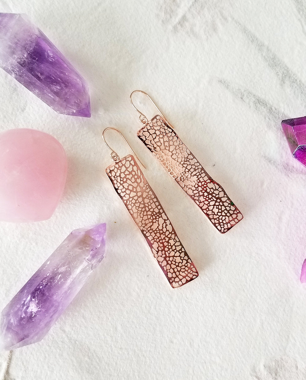 Rose Gold Chandelier Mesh Bar Earrings