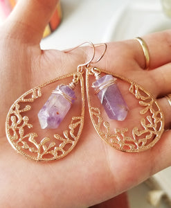 Lavender Amethysts Rose gold Teardrop Earrings