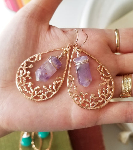 Lavender Amethysts Rose gold Teardrop Earrings