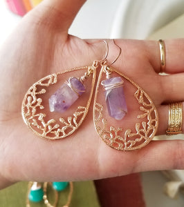 Lavender Amethysts Rose gold Teardrop Earrings