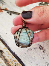 Load image into Gallery viewer, Flash Green Blue Labradorite + Vintage Brass Rolo