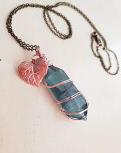 Load image into Gallery viewer, Teal Rainbow Fluorite + Rose gold Finishes