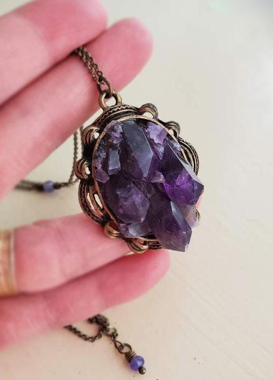 Amethyst Cluster + Vintage Brass Rolo