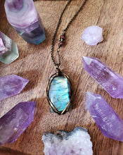 Load image into Gallery viewer, One of a Kind! Flash Blue Labradorite + Vintage Brass Rolo Necklace