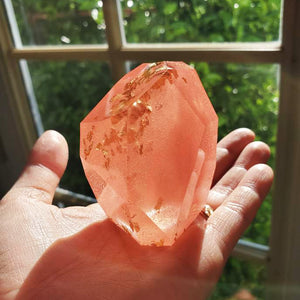 Peach Fuzz with Gold Foil Crystal, Healing / Energy, Self Standing Crystal Decor #23