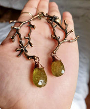 Load image into Gallery viewer, Vintage Rose gold branch + Moss Agate, One of a kind earrings + FREE STICKER INCLUDED