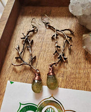 Load image into Gallery viewer, Vintage Rose gold branch + Moss Agate, One of a kind earrings + FREE STICKER INCLUDED