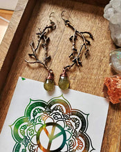 Load image into Gallery viewer, Vintage Rose gold branch + Moss Agate, One of a kind earrings + FREE STICKER INCLUDED