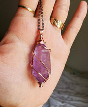 Load image into Gallery viewer, Double Terminated AMETHYST Rose gold finishes + Gunmetal Chain + FREE STICKER INCLUDED