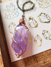 Load image into Gallery viewer, Double Terminated AMETHYST Rose gold finishes + Gunmetal Chain + FREE STICKER INCLUDED