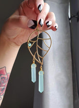 Load image into Gallery viewer, Chalcedony Crystal Points Leaf wire wrapped bead - Earrings