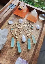 Load image into Gallery viewer, Chalcedony Crystal Points Leaf wire wrapped bead - Earrings