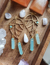 Load image into Gallery viewer, Chalcedony Crystal Points Leaf wire wrapped bead - Earrings