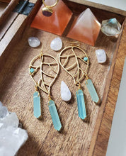 Load image into Gallery viewer, Chalcedony Crystal Points Leaf wire wrapped bead - Earrings