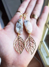 Load image into Gallery viewer, Pink Australian Opal Wirewrapped Leaf Lever Backs - Earrings