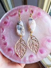 Load image into Gallery viewer, Pink Australian Opal Wirewrapped Leaf Lever Backs - Earrings