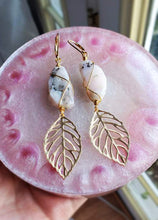 Load image into Gallery viewer, Pink Australian Opal Wirewrapped Leaf Lever Backs - Earrings