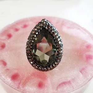 Gothic Black Rhinestone Large Cubic Zirconia Statement Ring