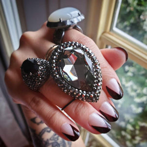 Gothic Black Rhinestone Large Cubic Zirconia Statement Ring