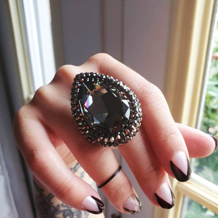 Gothic Black Rhinestone Large Cubic Zirconia Statement Ring