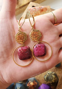 Ghost Eye Wine Jasper Hexagon Circles - Lever Back Earrings