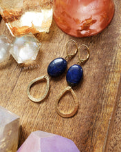 Load image into Gallery viewer, Lapis Lazuli Gold Hammered Teardrop - Lever Back Earrings