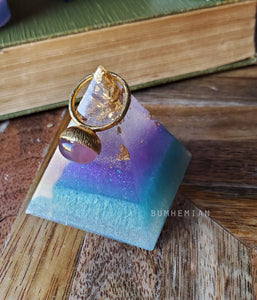 ROSE Foiled Orgonite Pyramid Reiki Resin Crystal Paper Weight Ring Cone