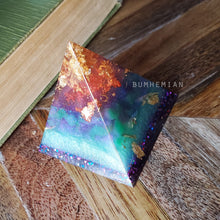 Load image into Gallery viewer, Rose Gold AMAZONITE Purple Glitter Orgonite Pyramid Reiki Resin Crystal Paper Weight Ring Cone