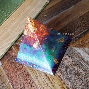 Rose Gold AMAZONITE Purple Glitter Orgonite Pyramid Reiki Resin Crystal Paper Weight Ring Cone