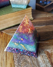 Load image into Gallery viewer, Rose Gold AMAZONITE Purple Glitter Orgonite Pyramid Reiki Resin Crystal Paper Weight Ring Cone