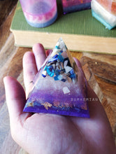 Load image into Gallery viewer, MERMAID Seashell Mother of Pearl Orgonite Pyramid Reiki Resin Crystal Paper Weight Ring Cone