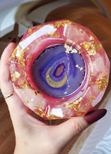 Load image into Gallery viewer, Rose Quartz Gold Foiled Purple Lace Agate Slice Crystal Shaped Ashtray Trinket Tray