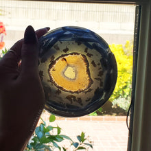 Load image into Gallery viewer, Kyanite Points Gold Foiled Yellow Lace Agate Slice Crystal Shaped Ashtray Trinket Tray