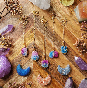 Rainbow Solar Quartz Druzy Slice on Figaro Chain Boho Necklaces