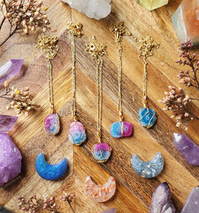 Rainbow Solar Quartz Druzy Slice on Figaro Chain Boho Necklaces