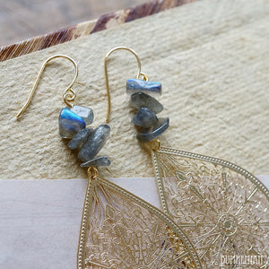 Gypsy Chandelier Filigree + Labradorite Chips - Earrings